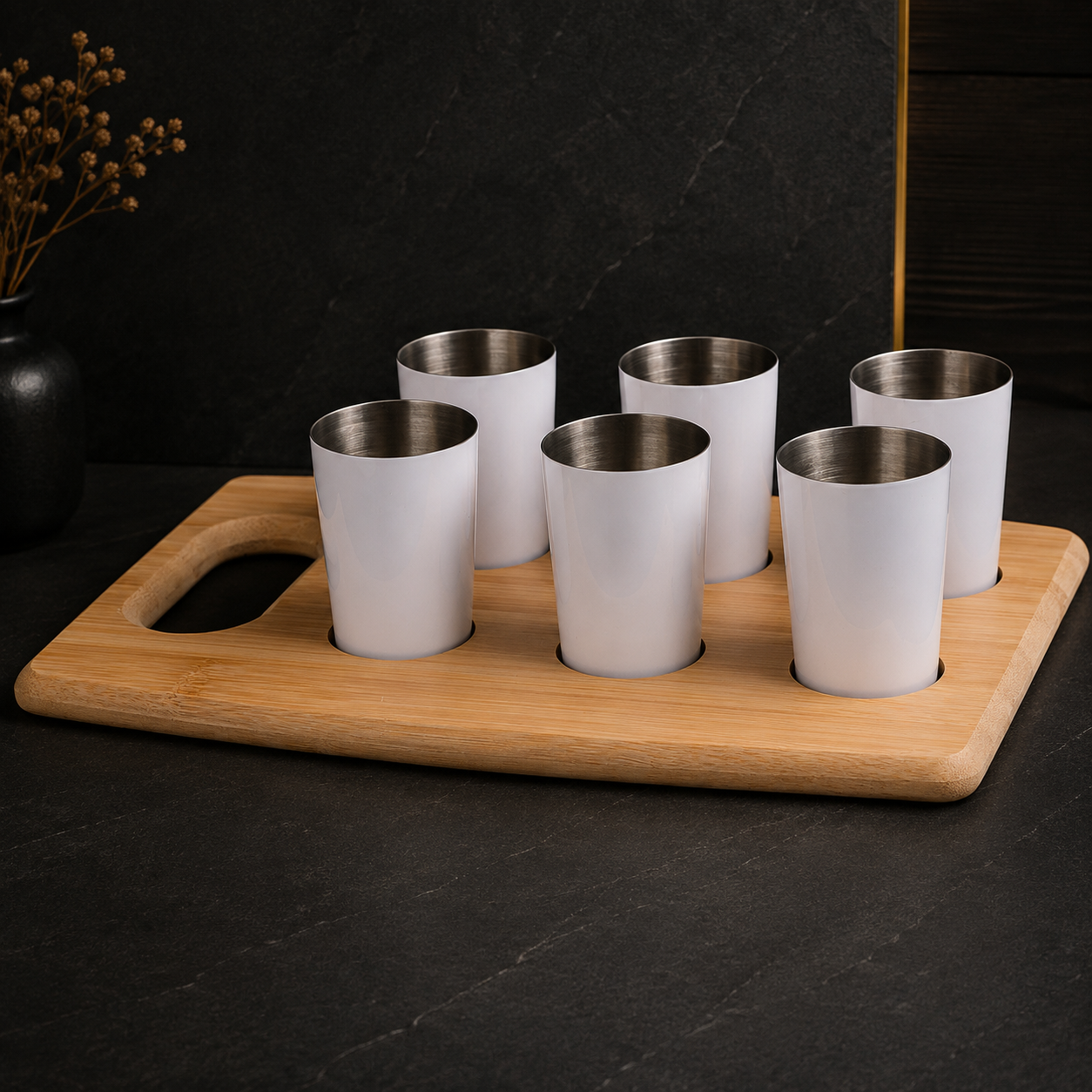 BAMBOO SHOT GLASS TRAY SET